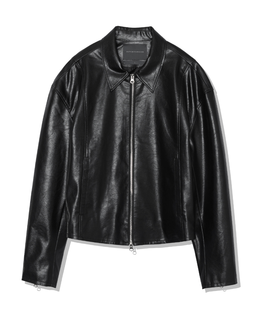 Curved Fake Leather Jacket_Black