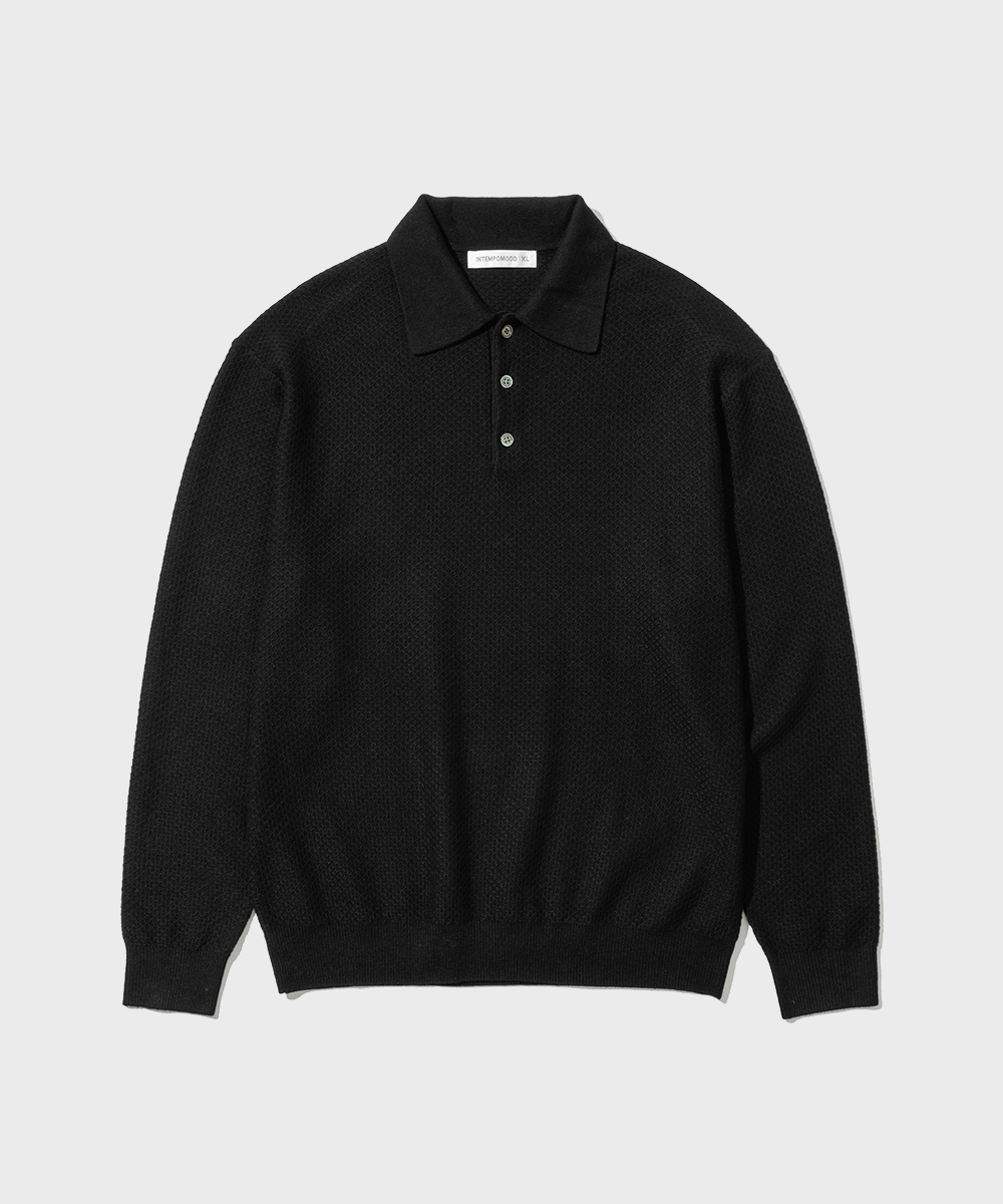 Soft Touch Waffle Collar Knit_Black